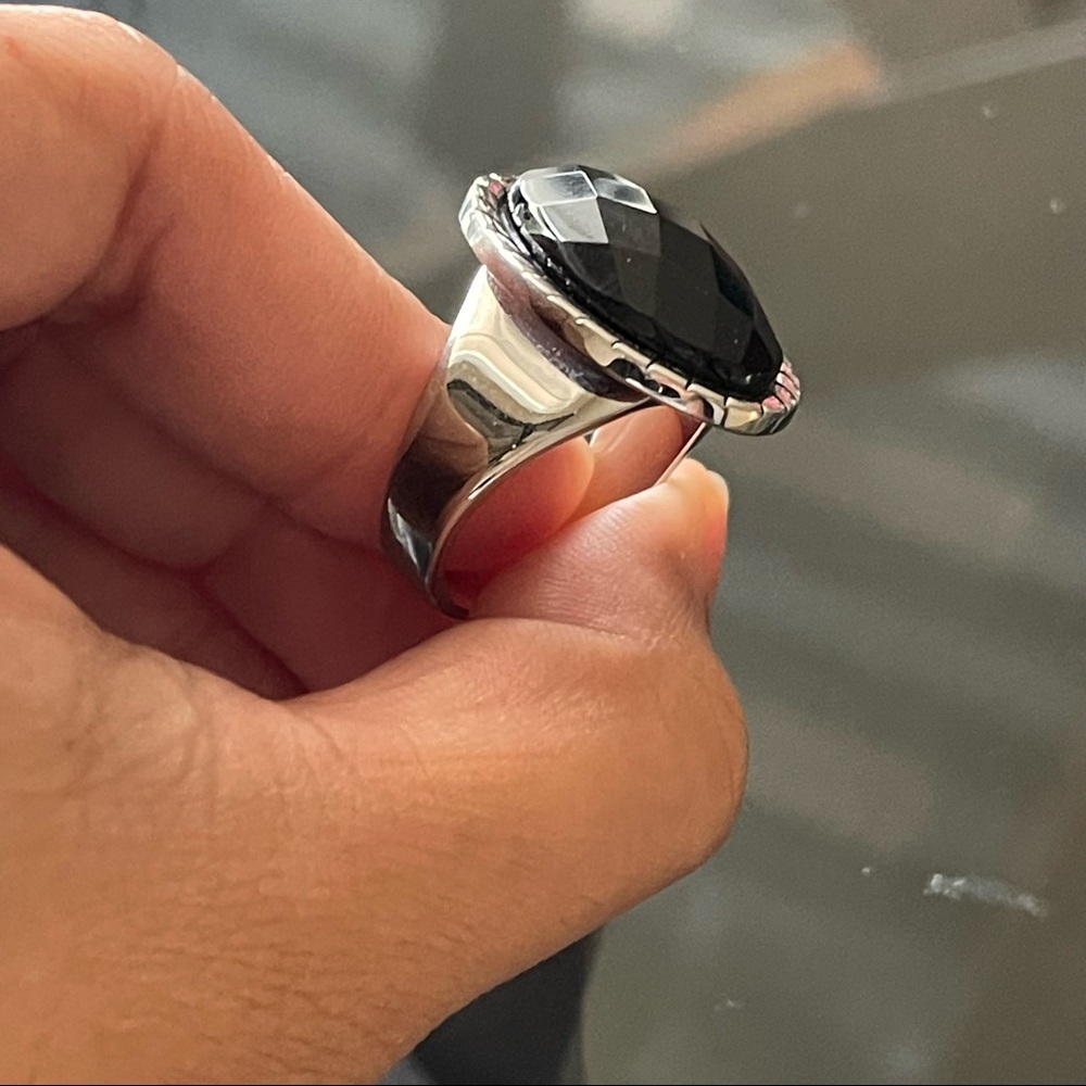 Inox 316l silver stainless steel onyx ring size 9 - Picture 6 of 9
